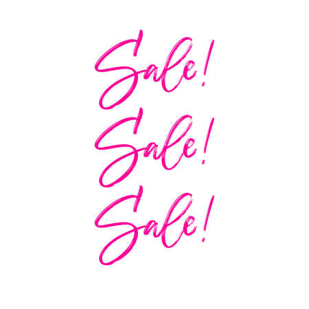 Sale Sale Sale Hand brush calligraphy. Pink lettering isolated on white background. Vector illustrationのイラスト素材