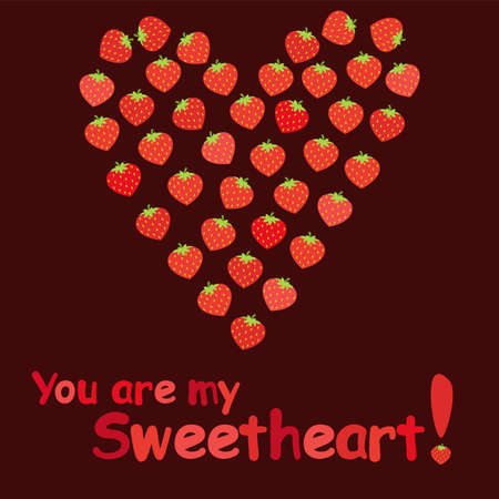 Strawberry Heart. Cartoon Valentine's Day Card.のイラスト素材