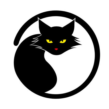 Vector black cat isolated on white background.のイラスト素材
