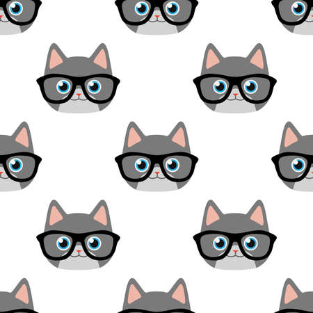 Vector seamless pattern with cat face in glassesのイラスト素材