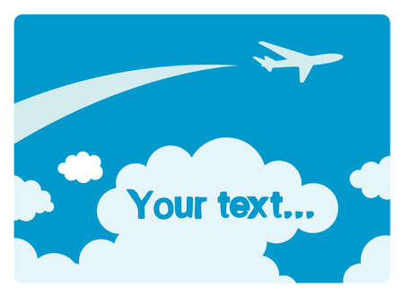 Flying airplane. Travel card. Vector illustration.のイラスト素材