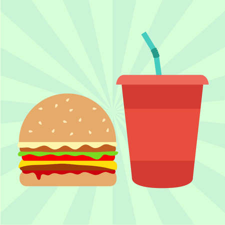 Hamburger and soda. Vvector illustration in flat style.のイラスト素材