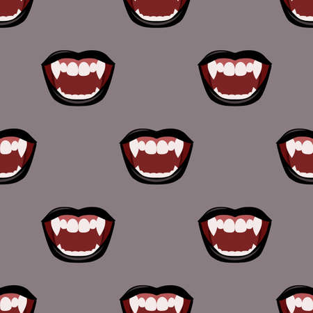 Vampire mouth with black lipstick. Seamless vector patternのイラスト素材