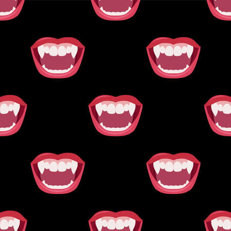 Vampire mouth with red lipstick. Seamless vector patternのイラスト素材