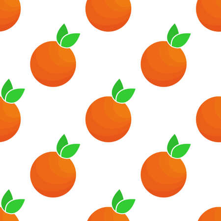Seamless orange mandarin with green leaves. Vector pattern