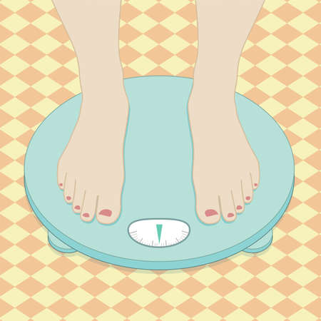 Feet on weighing scales. Vector illustrationのイラスト素材
