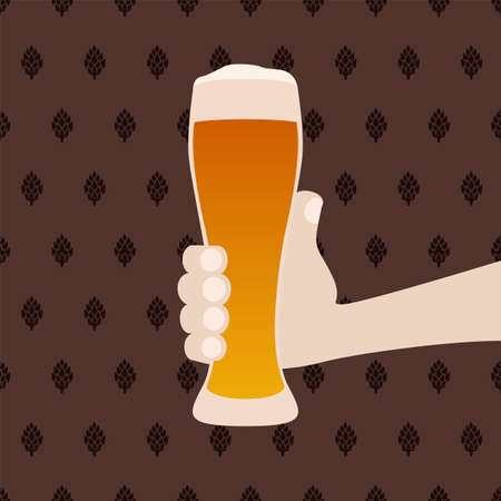 Cartoon hand holding beer glass. Vector illustrationのイラスト素材