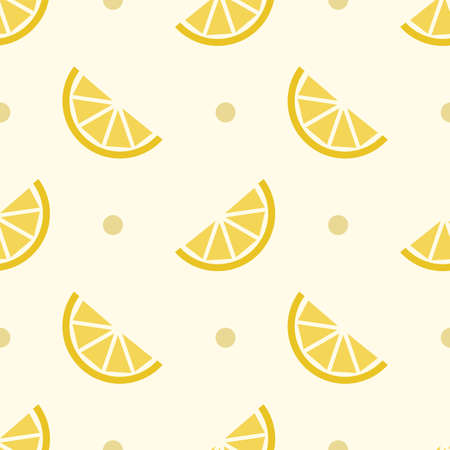 Lemon slices on polka dot background. Seamless pattern.のイラスト素材
