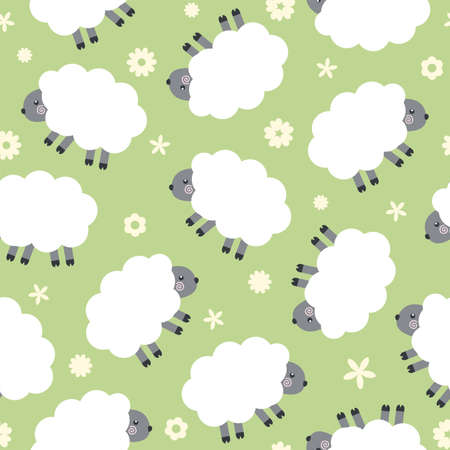 Wallpaper with cute sheep. Seamless vector pattern.のイラスト素材