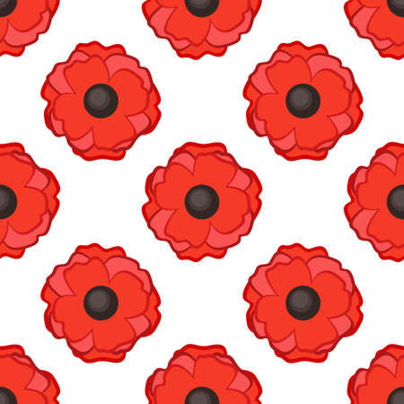 Vector seamless pattern with red poppies on a white backgroundのイラスト素材