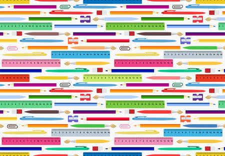 School supplies. Cartoon vector seamless wallpaperのイラスト素材