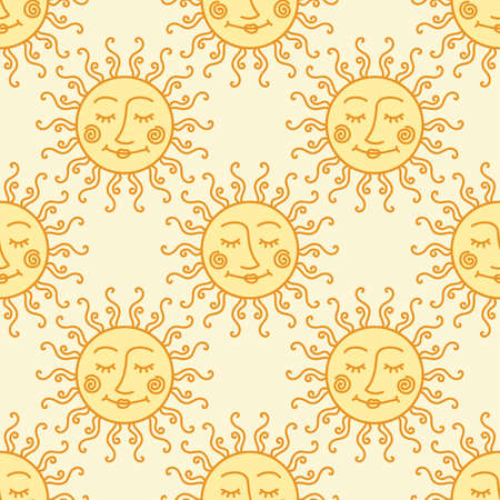 Sleeping sun. Seamless vector patternのイラスト素材