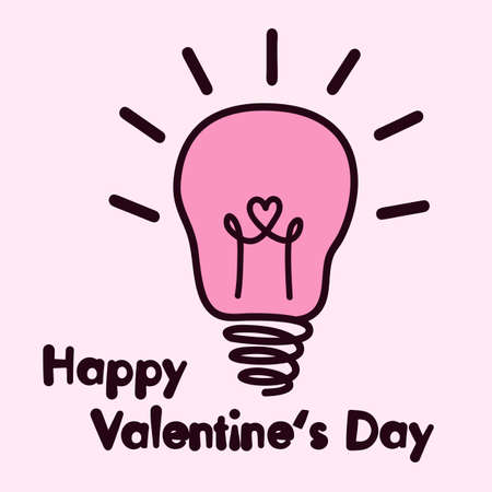 Light bulb with heart. Happy Valentines Day card. Vector illustration.のイラスト素材