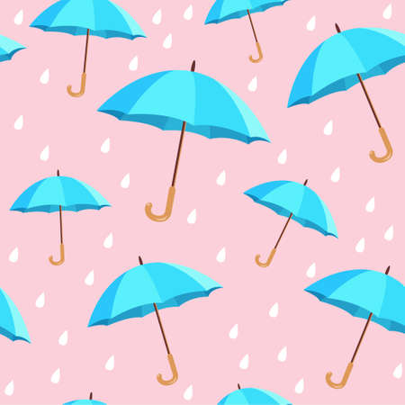 Vector blue umbrellas seamless pattern. Cute cartoon backgroundのイラスト素材