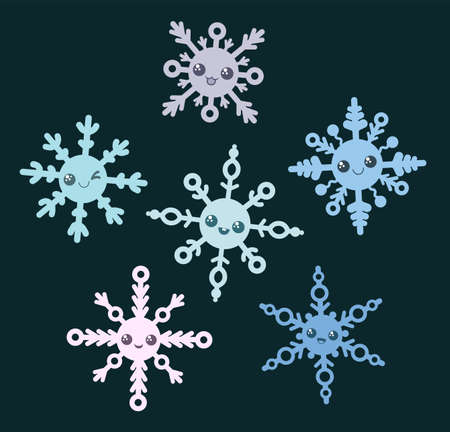Set of cute cartoon snowflakesのイラスト素材