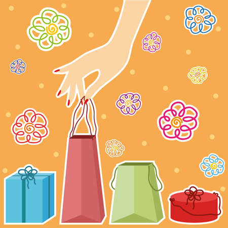 Vector hand holding a shopping bag. Shopping themeのイラスト素材
