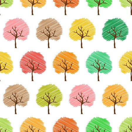 Seamless pattern with autumn trees. Sketch style.のイラスト素材