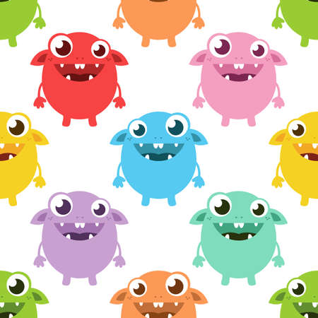 Cute monsters. Vector patternのイラスト素材