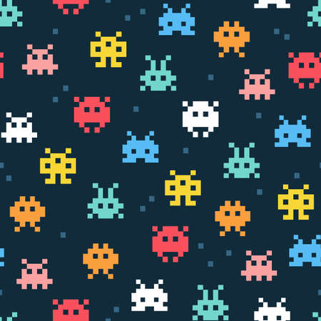 Pixel monsters. Cartoon vector patternのイラスト素材
