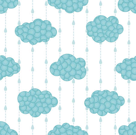 Clouds and raindrops vector patternのイラスト素材