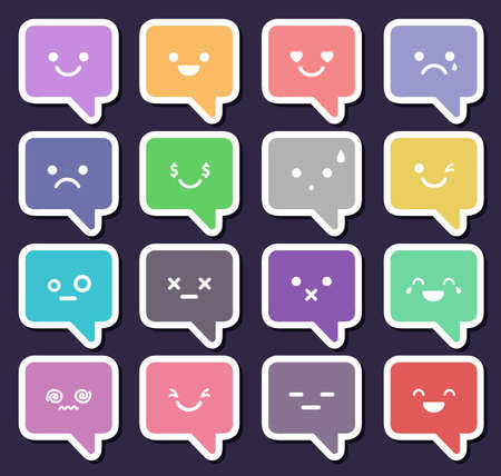 Chat icon set. Speech bubble with emotion faces illustration.のイラスト素材