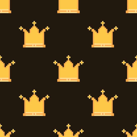 Golden pixel crown. Seamless vector patternのイラスト素材
