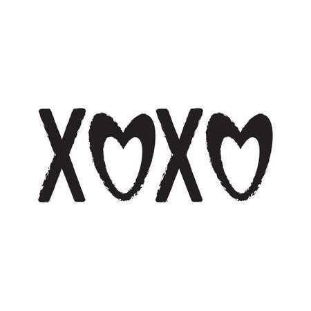 Grunge calligraphy hugs and kisses. XOXO brush lettering sign. Vector illustration isolated on white background.のイラスト素材