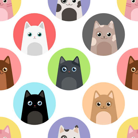 Flat cat face. Seamless vector patternのイラスト素材
