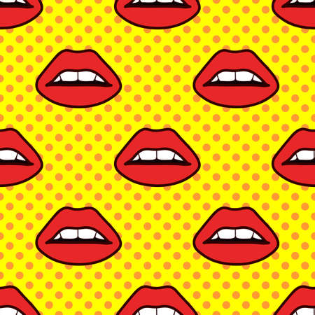 Red lips Seamless vector pattern for Pop art styleのイラスト素材