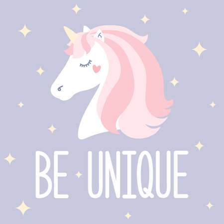 Be unique. Vector illustration with cute cartoon unicornのイラスト素材