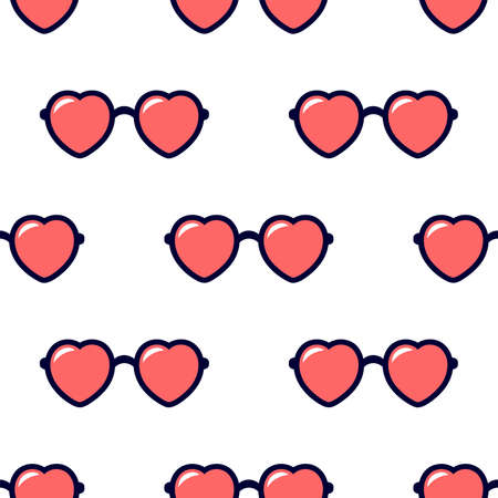 Cartoon heart sunglasses. Seamless vector patternのイラスト素材