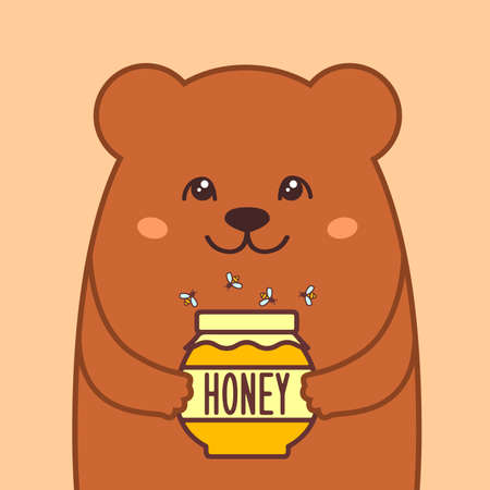 Cute bear holding honey. Vector illustrationのイラスト素材