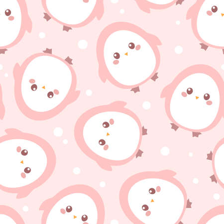 Pink cartoon penguin. Seamless vector patternのイラスト素材