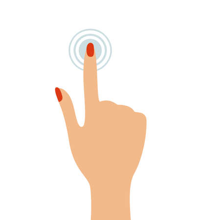 Vector illustration with female hand touching screenのイラスト素材