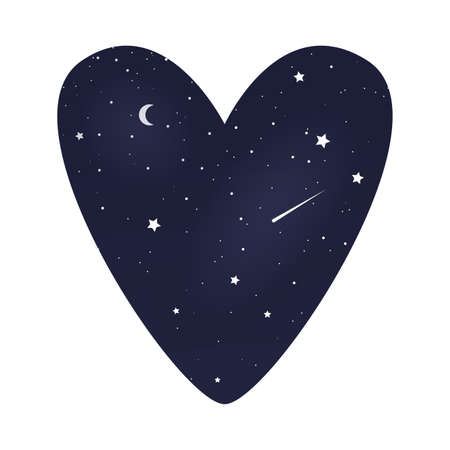 Heart symbol with starry night sky. Vector illustrationのイラスト素材