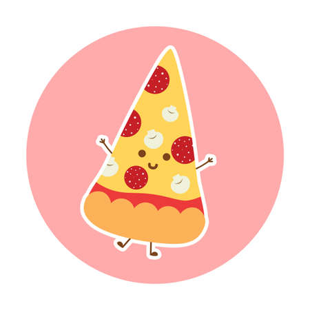 Pizza time sticker. Cartoon vector illustrationのイラスト素材