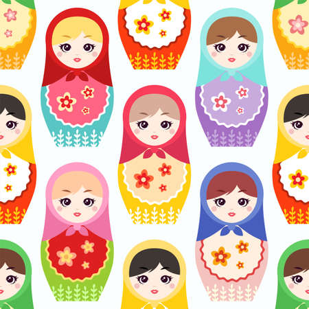 Russian nesting doll "Matryoshka". Seamless vector patternのイラスト素材