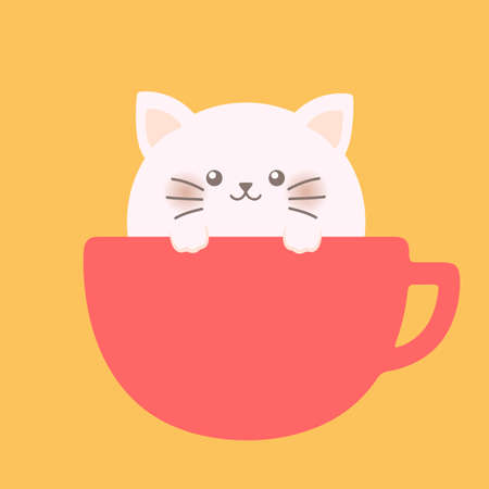 Cat in cup. Cartoon vector illustration in flat styleのイラスト素材