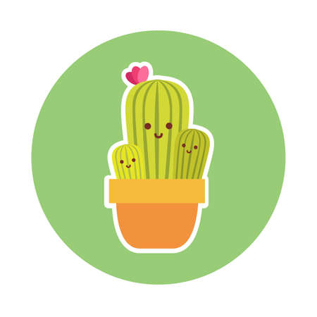 Cactus family. Vector illustration in flat style. Sticker designのイラスト素材