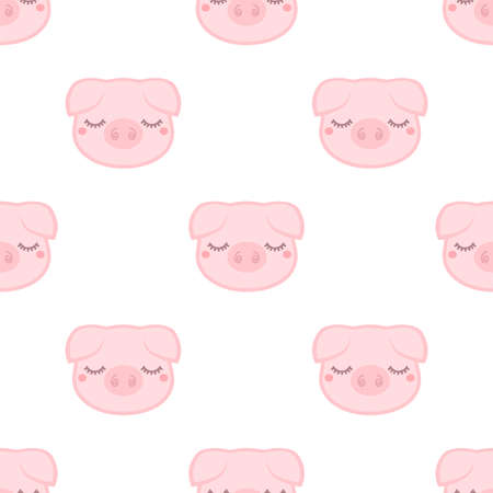 Cute sleepy pig. Seamless vector pattern on white backgroundのイラスト素材