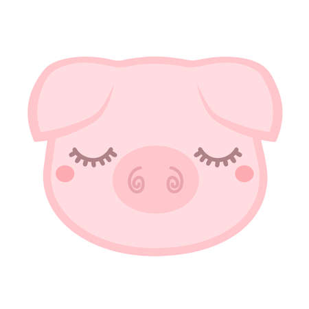 Cute sleepy pig. Vector illustration isolated on white backgroundのイラスト素材
