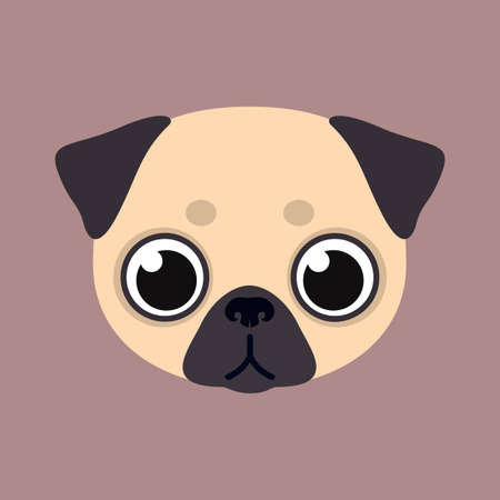 Pug face in flat style. Cute animal. Vector illustrationのイラスト素材