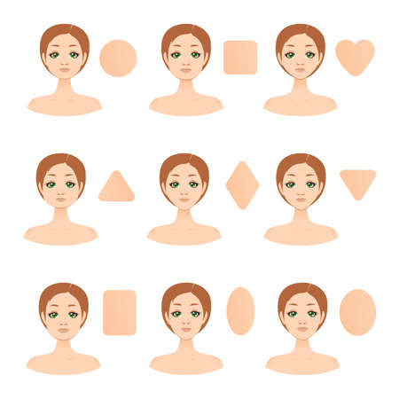 Set of nine different woman face types. Vector illustrationのイラスト素材