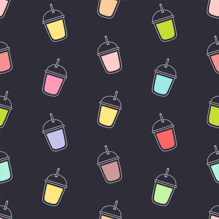 Smoothie vector illustration. Seamless vector pattern on black backgroundのイラスト素材