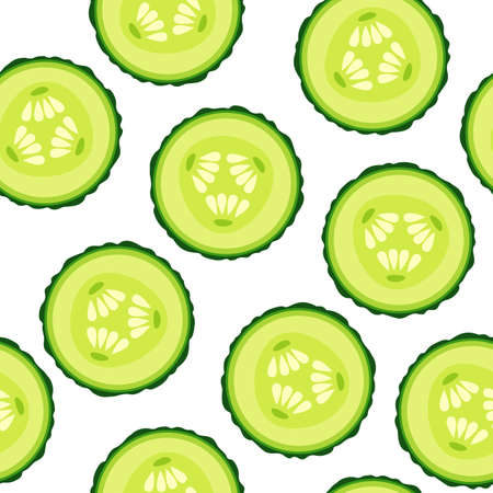 Cartoon cucumber slice. Seamless vector pattern on white backgroundのイラスト素材