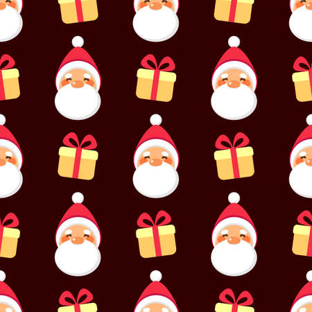 Cute and happy Santa Claus with gift box pattern. Seamless vector illustration in flat styleのイラスト素材