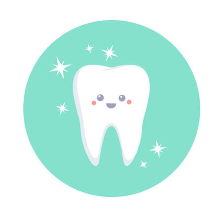 Cute happy tooth. Vector illustration isolated on white backgroundのイラスト素材