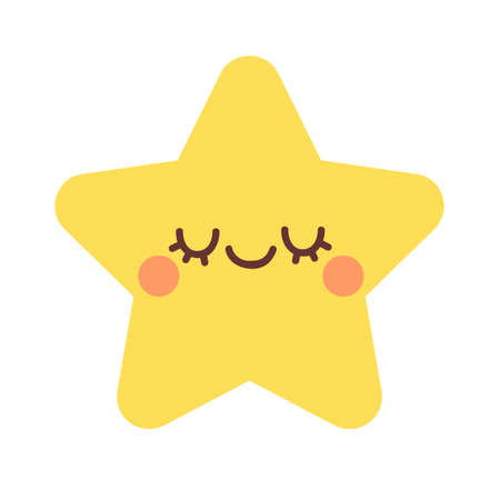 Cute star with closed eyes. Vector illustration isolated on white backgroundのイラスト素材