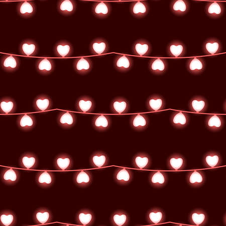 Heart garland. Light bulbs. Seamless vector patternのイラスト素材