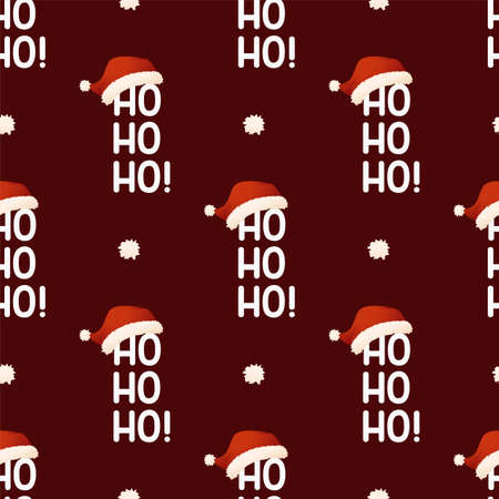 Hohoho text with Santa Claus Christmas cap. Seamless vector patternのイラスト素材